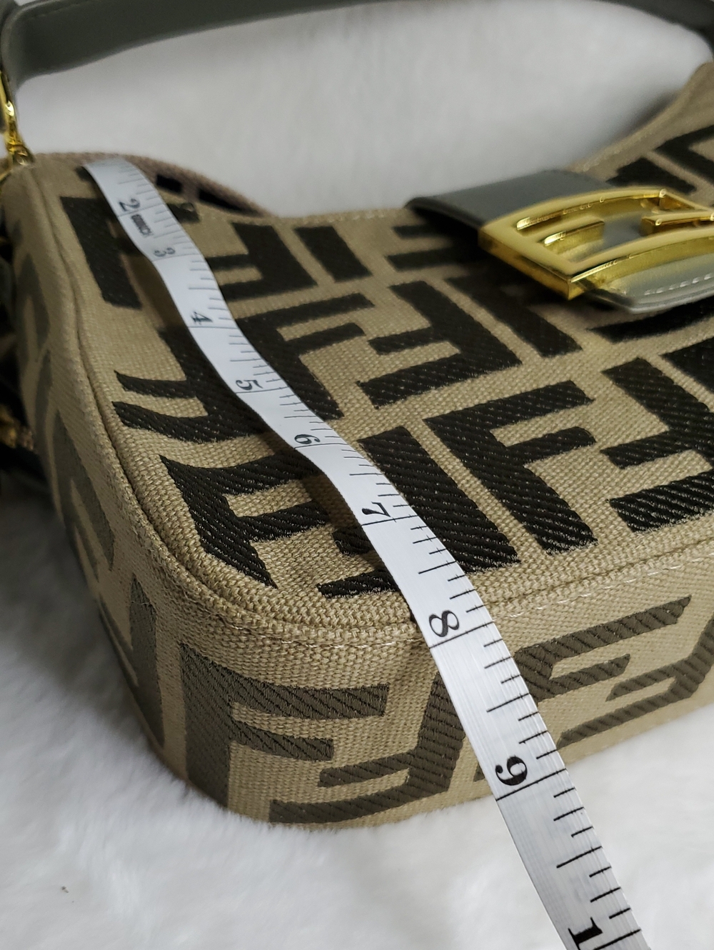 Beige & Brown Monogram Canvas Messenger Bag with Gray Strap - Picture 10 of 16